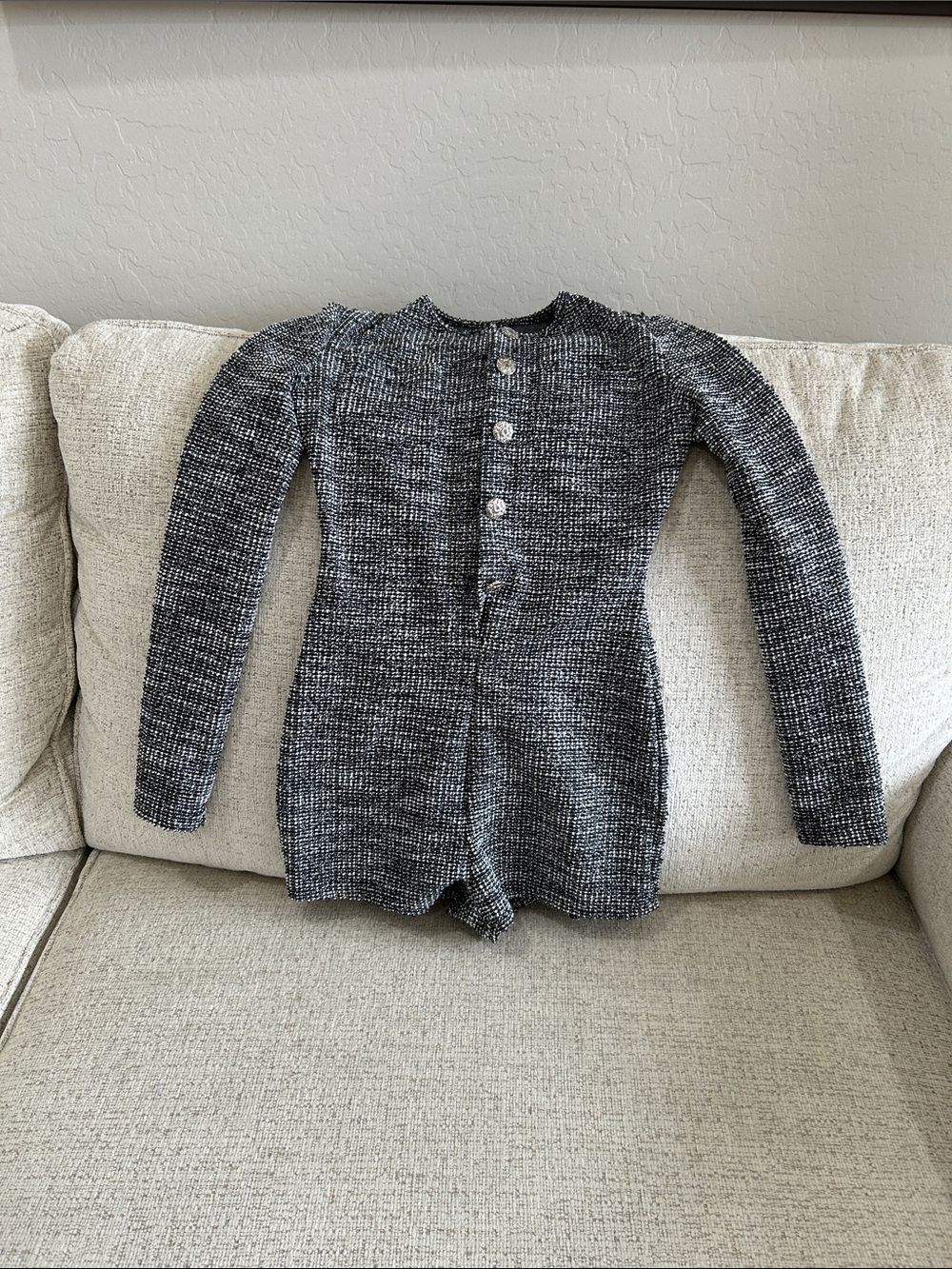SHEIN Black & White Marled Knit Button-Up Cardigan
